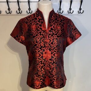 Elegant Red and Black Brocade Women's Top